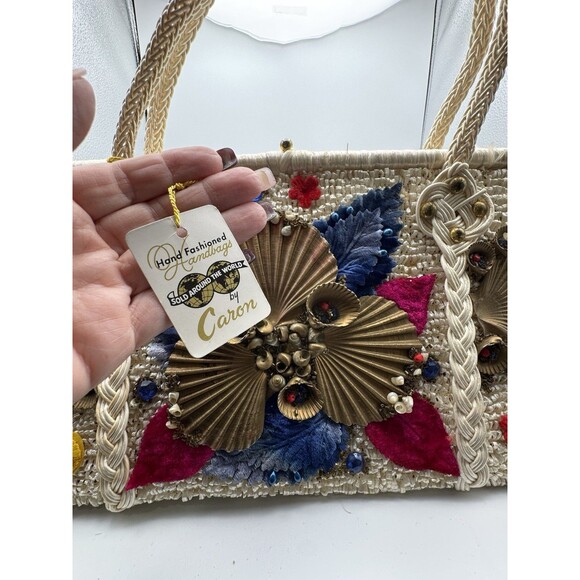 Vintage Caron Of Houston Nautical Raffia Purse NWT Highly Embellished 1960’s - Picture 9 of 11